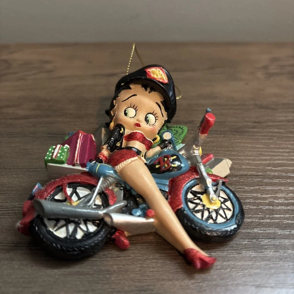 Betty Boop Christmas Ornament on Motorcycle New York City Glitter Biker‎ Cap KFS - Picture 3 of 5